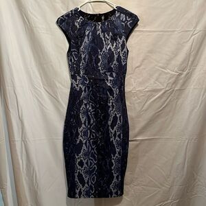 Blue, Black & White Snakeskin Pattern Karen Millen Dress